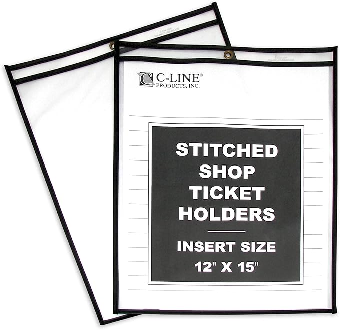 C-Line Stitched Shop Ticket Holders, Both Sides Clear, 12 x 15 Inches, 25 per Box (46125)