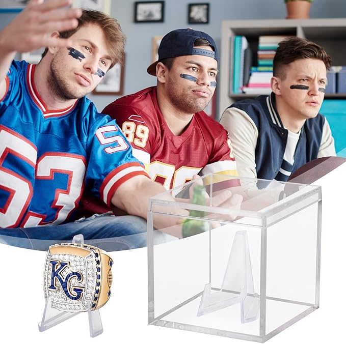 20 Pack Championship Ring Display Case Clear Acrylic Ring Case Display Box for Sports Baseball Softball Football Golf Single Ring Coin Holder Stand, 2.16 Inch