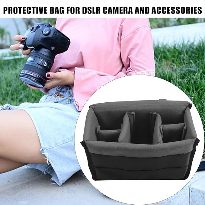 Padded Protective Bag Insert Liner Case for DSLR Camera, Lens and Accessories Black, 127628
