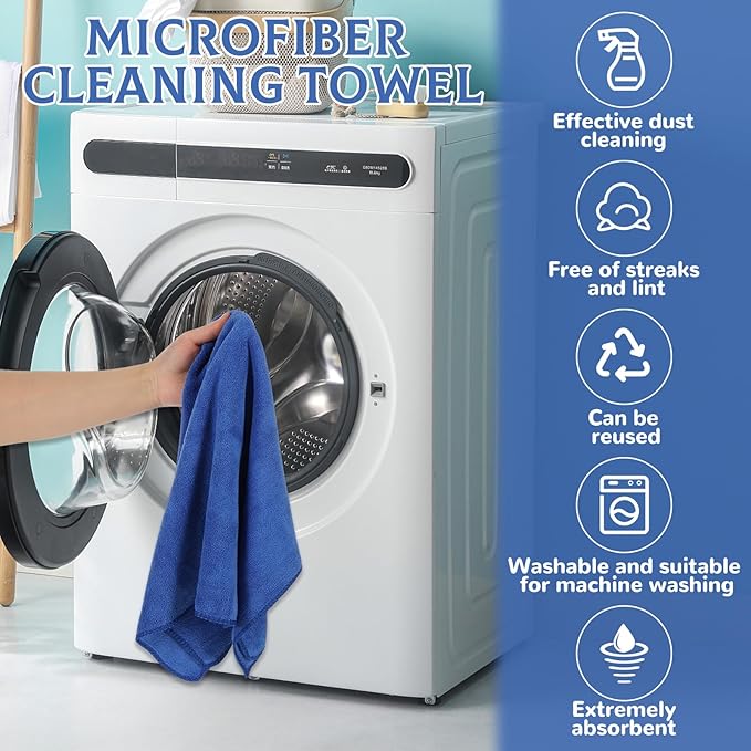 6 Pcs Extra Large Microfiber Cleaning Cloth Reusable Microfiber Towels Thick Washable Cleaning Towel for Home Office Windows Floors and Cars, 30 x 20 Inch(Blue)