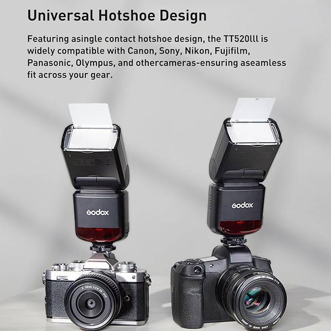 Godox TT520III Universal Hot Shoe Flash - Manual Flash with RT-16 Wireless Transmitter,Compatible for Canon Nikon Sony Pentax Olympus Fuji Panasonic Camera(GODOX TT520II Upgraded Version)