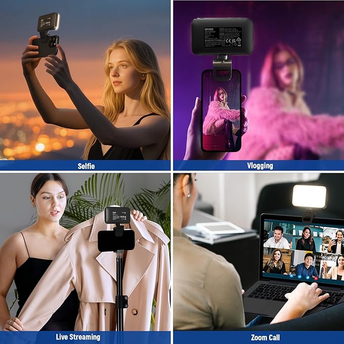 NEEWER Entry Level Version LED RGB Selfie Light, 91 LEDs Plastic Clip on Phone Fill Lighting for iPhone, 20 Effects CRI92 1000mAh, for Computer Webcam Laptop Zoom Video Conference Recording, N6C