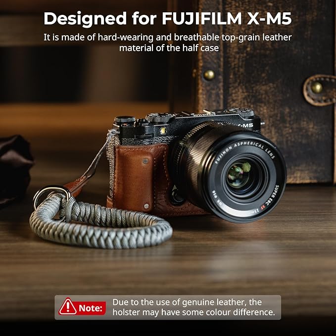 SMALLRIG X-M5 Leather Half Case Kit for FUJIFILM X-M5, Including Leather Half Case, Wrist Strap, Genuine Leather Material, Portable and Protecting (Brown) - 4880