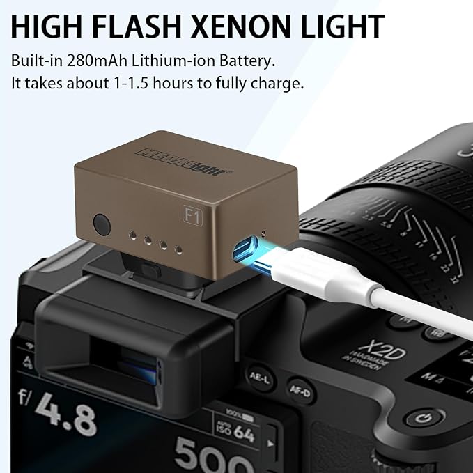 F1 Mini Camera Flash Camera Flash Speedlite for Ricoh (GR3/GR3X,etc.) Fuji/Sony ZV1/Nikon/Canon,Digital Film Cameras,Portable Mini hot Shoe Flashlight for DSLR Cameras.(Brown Rosegold)