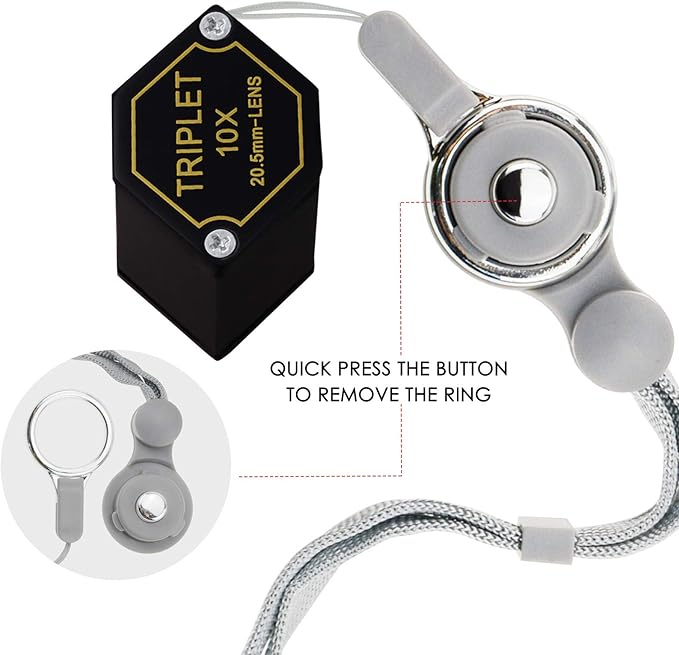 10x Magnifier Jewelry Loupe 20.5mm Triplet Lens Optical Glass Pocket Gem Magnifying Tool for Jeweler, Stamp Philatelist, Coin Numismatic, Achromatic Black Hexagonal Design Kit Set