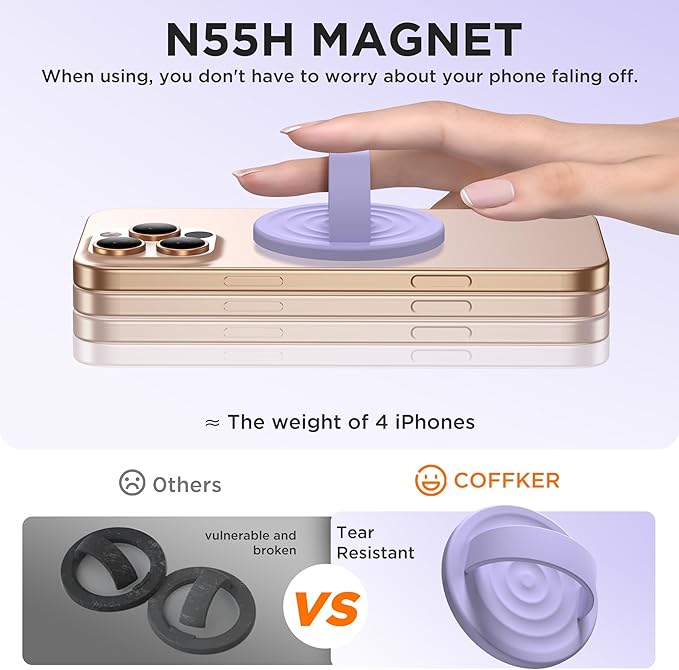Magnetic Phone Grip Ring Holder, Liquid Silicone Magnet Cell Phone Grip Finger Loop, Compatible with Magsafe, Back of Phone for iPhone 17/16/15/14/13/12 Series, Lilac Purple