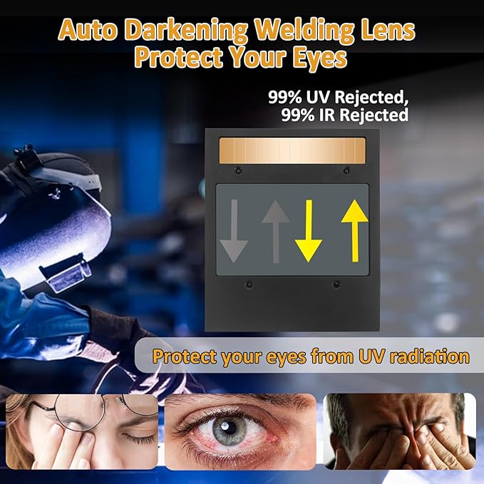 Auto Darkening Welding Lens 5.24" x 4.49"x 0.39", True Color Technology with 4 Arc Sensors, Adjustable Shade 4/5–13, Automatic Darkening Lens Replacement for Welding Helmets & Hoods