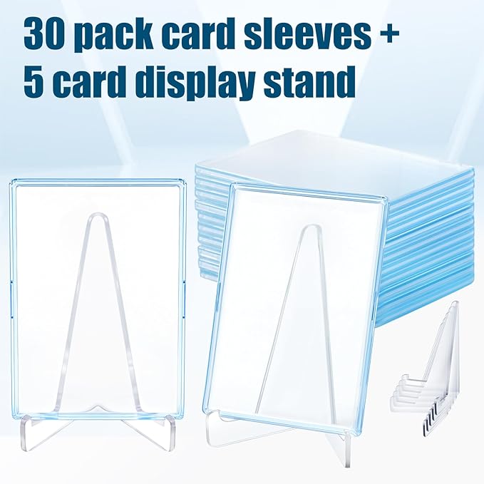 30 Pack Arcylic Card Sleeves Card Protector Cases Fit for Trading Cards Standard Sports Baseball Card Holder Collectibles + 5 Pack Card Display Stand