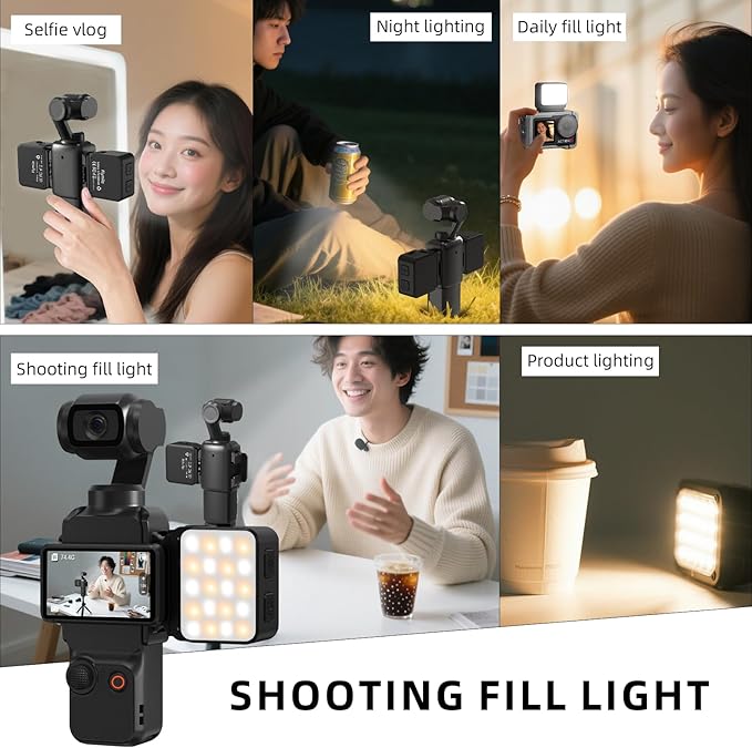 Pocket 3 Magnetic Mini LED Light Attachment, 8700K Adjustable Fill Video Light for Xtra Muse with Quick-Release Cold Shoe Adapter for DJI Osmo Action 5 Pro/4/3 Camera Cage Accessories
