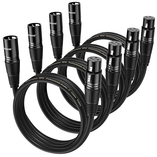 XLR Cable 3 Ft 4 Packs,Microphone Cables,Premium Balanced Microphone Mic Speaker Cable with 3-Pin XLR Male to Female DMX Cable,Black