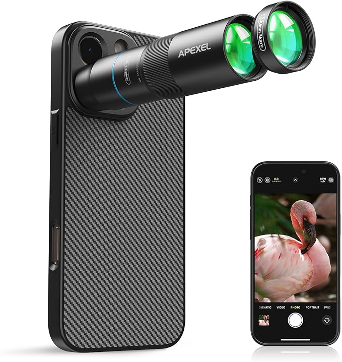 APEXEL 10X Tele-Macro Pro Dual Lens 2-in-1, Portable Clip-On Telephoto Macro Lens for 16 pro max, Pro Photography for Travel, Concert, Exploration