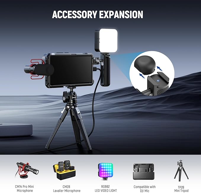 NEEWER S24 Ultra Phone Cage Stabilizer with Side Handle, 67mm Filter Adapter, 17mm Lens Backplate, T Mount Lens Adapter, Cleaning Cloth, Compatible with Samsung Moment T Series Lenses, PA042+PA045S