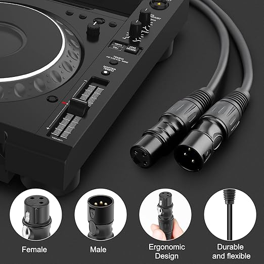 XLR Cables 25ft 6 Pack,XLR Male to Female Microphone Cables,3-Pins Gold-Plated Mic Cable with OD6.0mm Jacket,Stage-Grade for Studio/DJ/Podcast/Mixers/Mics/PA Systems （Black）