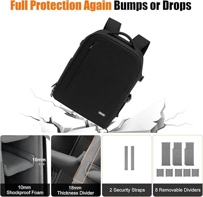 Cwatcun DSLR Camera Backpack，Large DSLR Camera Bag with 17" Laptop Compartment, Waterproof & Tripod Ready
