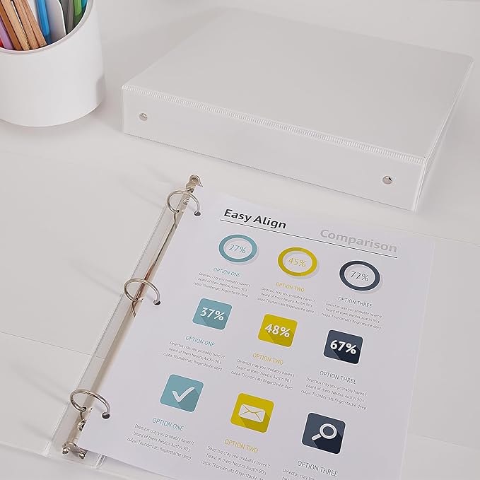 COMIX Sturdy 3 Ring Binder 1 inch with Clear View Cover, 1" Round Ring View Binder, PVC-Free, 200 Sheets Capacity of US Letter Size Paper, Office ＆ School Supplies, Pack of 12 (White)