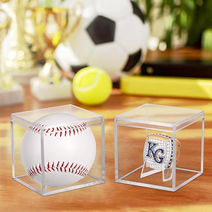 3 Pack Championship Ring Display Case Clear Acrylic Display Case Mini Football Baseball Softball Ring Holder Display Box Single Stand 1 Slot Ring Hole Storage Box Gift for Sports Fans, 2.16 Inch