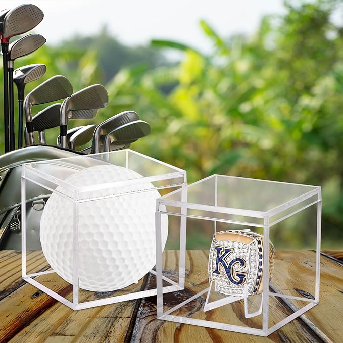 12 Pack Championship Ring Display Case Clear Acrylic Ring Case Display Box for Sports Baseball Softball Football Golf Single Ring Coin Holder Stand, 2.16 Inch