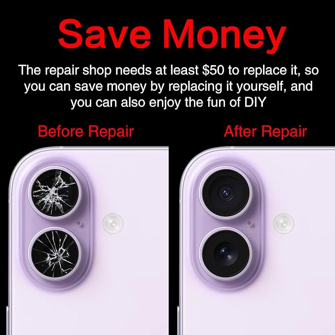 for ASDAWN Back Rear Camera Lens Glass Replacement for iPhone 17 6.3 inch with Pre-Installed Adhesive, Back Lens Glass with Installation Manual + Repair Tool Set