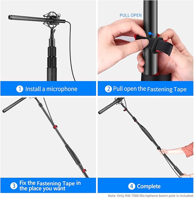 NEEWER NW-7000 Microphone Boom Arm, 3 Section Extendable Handheld Mic Arm with 3/8" & 3/8" to 5/8" Screw Adapter, 3ft to 8ft Adjustable Length,Auxiliary