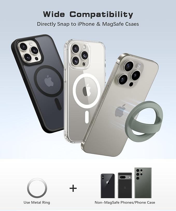 GONEZ Magnetic Phone Grip Compatible with MagSafe, Removable Silicone Loop Grip, Phone Ring Holder for Back of Phone for iPhone 17/16/15/14/13/12 Series, Calke Green