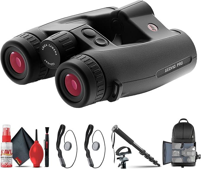 Leica 8x32 Geovid Pro Rangefinder Binoculars (40809) + Tripod Adapter + Backpack + Monopod + Cleaning Kit + 2 x Cap Keeper