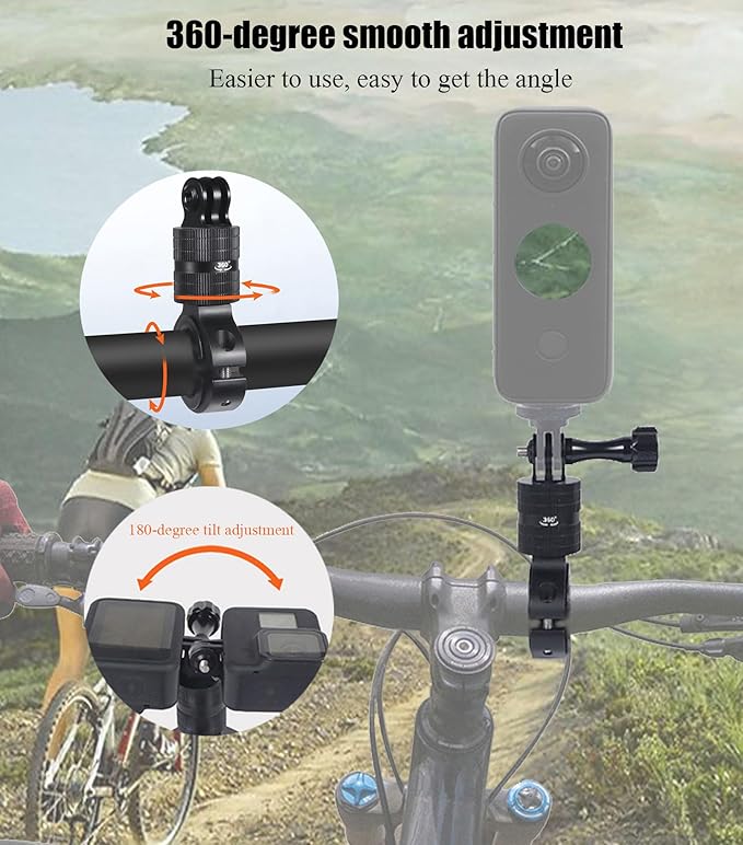 Niewalda Aluminum Bike/Motorcycle Handlebar Mount for GoPro, AKASO Campark and Other Action Cameras, 360 Degrees Rotary Motorcycle Camera Mount Upgrade