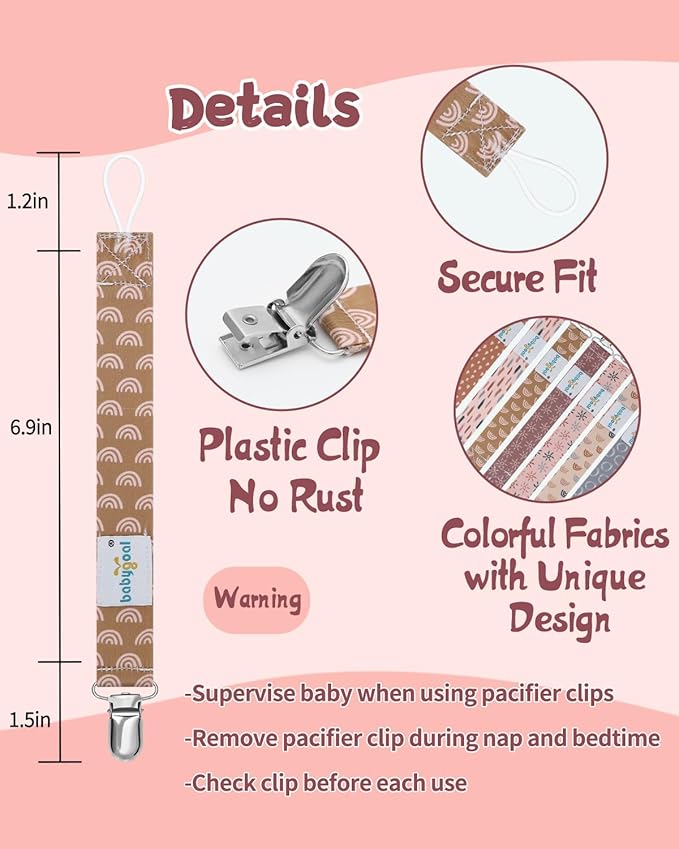 Rainbow Pacifier Clips, 8 Pack Binky Paci Holder Clips Fits for Most Pacifiers and Binkies 8PBM25-B