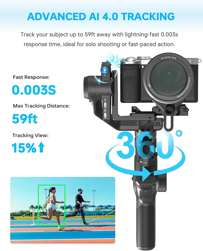 FeiyuTech SCORP Mini 3 Pro 3-Axis Gimbal Stabilizer with Built-in AI Tracking & Detachable Touchscreen Handle, 4.4lbs Payload for Mirrorless Cameras, Smartphones, Action Cams