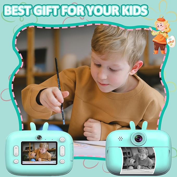 Instant Print Camera for Kids, Toddler Cameras Christmas Birthday Gifts for Boys Age 3-12, 1080P HD Digital Video Cameras for Toddler,Kids Portable Toy with 3 Rolls Photo Paper 32GB SD Card(Blue)