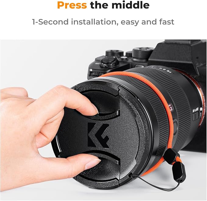 K&F CONCEPT 86mm Lens Cap Cover, 4-in-1 Center Pinch Lens Cover + Anti-Loss Keeper Leash + Microfiber Cleaning Cloth Kits Compatible with Nikon, Canon, Sony, Fujifilm Camera Lenses