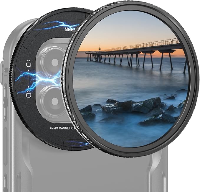 NEEWER 67mm Magnetic ND Filter Set, Variable ND2-32 (1-5 Stops) Multicoated HD with Magnetic Filter Backplate Adapter, Compatible with iPhone 16 Pro/16 Pro Max Phone Cage Video Rig (PA073/PA074)