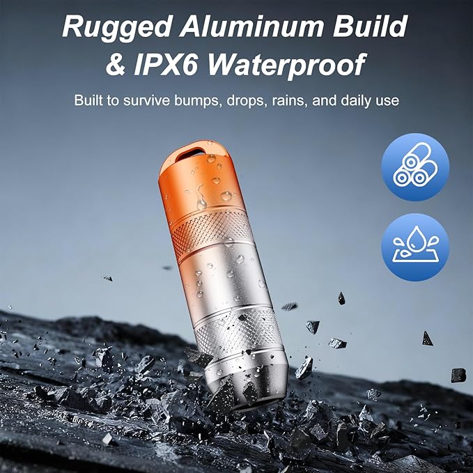 EDC Mini Flashlights High Lumens LED Pocket Keychain Magnetic Activation Flashlight Type-C Rechargeable Small Flashlight Long Battery Life & Long Illumination Distance -LT090 Mini X1 (2, Orange)