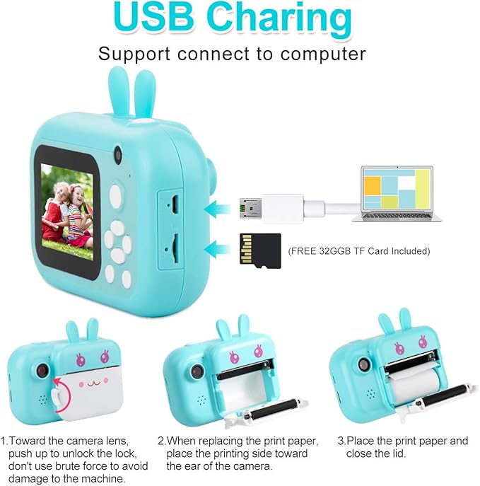 MINIBEAR Kids Camera Instant Print Camera for Kids Digital Camera Toddler Toys Christmas Birthday Gifts for 3 4 5 6 7 8 9 10 Year Old Boys Girls, Blue