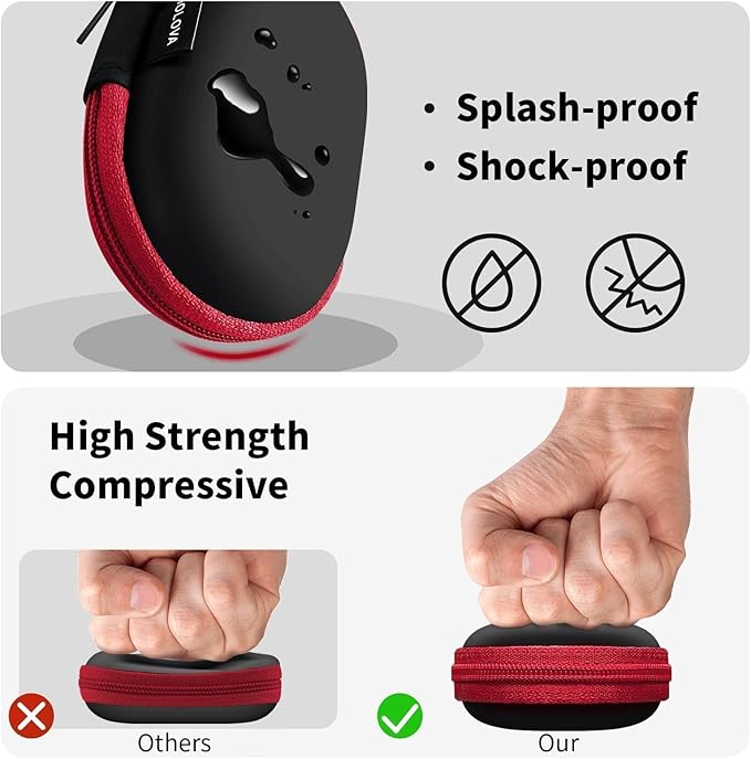 MOLOVA for Earbuds Carrying Case, Small Oval Storage Cases, Tech Pouch, Portable Storage Earbud Pouch Bag for Earbuds, in-Ear Headphones, Earphones, Headsets, Hearing Aids, USB Charging Cable, Red
