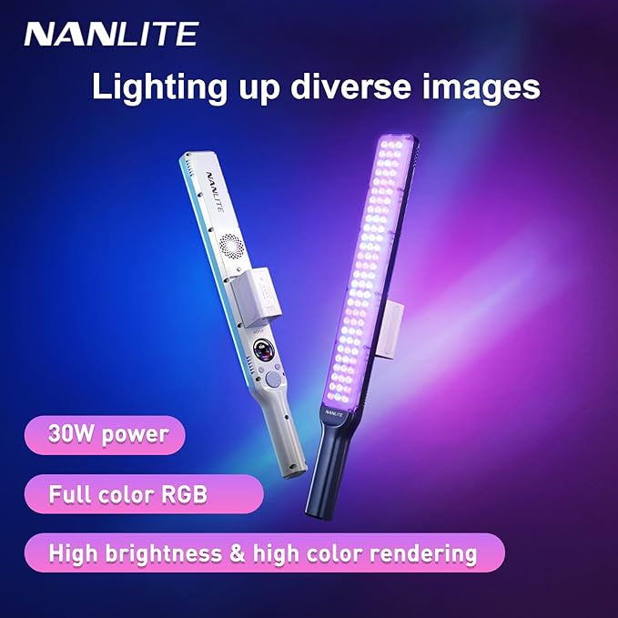NANLITE Wand 30W RGB Full-Color Handheld Fill Light, 2700-7500K Dual Color Temperature, Bluetooth App Control, Suitable for Vlogging/Livestreaming/Portrait Photography (Mint Blue)