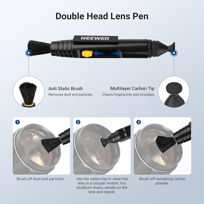 NEEWER 2 in 1 Camera Lens Cleaning Accessories Kit for Electronics, Phones, Tablets, Laptops, 1x Double Head Lens Brush Pen + 1x Cleaning Cloth, HM-51