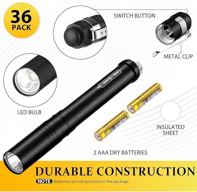 36 Pack Mini Pen Flashlights Bulk Gifts LED Pen Lights Aluminum Pocket Flashlights with Clips Small Handheld Torches for Men Camping Hiking Emergency Outdoor (Multicolor)