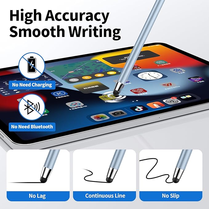 Stylus Pen for Touchscreen,5 PCS Stylus,2-in-1 Stylus Pen for iPad, High Sensitivity Precision Suitable for Touch Screens of iPhone/ipad/Android Tablet(Silver/Blue/Rose Gold/Purple/Light Green)