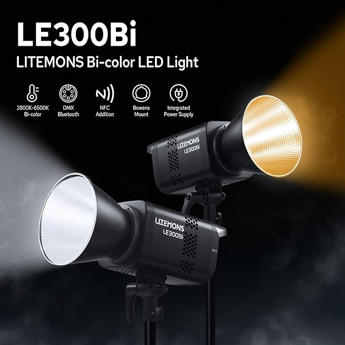 Godox LE300Bi 315W Bicolor LED Video Light, Powerful LED Continuous Output Lighting Bowens Mount,58900lux/1m, 2800K~6500K, CRI 98, FX Mode, Studio Light for Photography Video Recording Live Streaming