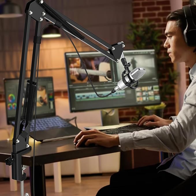 K KASONIC Microphone Stand, Adjustable Microphone Desk Stand for HyperX Mic Boom Arm Stand for Broadcasting Recording, Voice-Over Sound Studio, Stages, Streaming, Singing and TV Stations