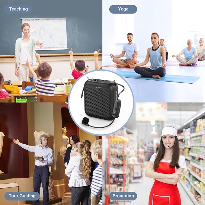 Norwii Voice Amplifier Wireless Microphone , 4000mAh Portable Rechargeable Bluetooth Mini Personal Speaker with 2 Headset Microphones for Teachers, Classroom, Meetings and Tour, Black