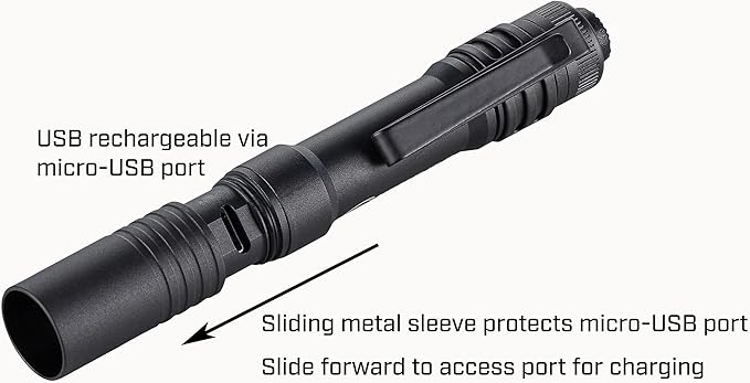 Streamlight 66601 MicroStream USB 250-Lumen 1150-Candela EDC Ultra-Compact Flashlight with Rechargeable Battery, Clear Retail Packaging, Black