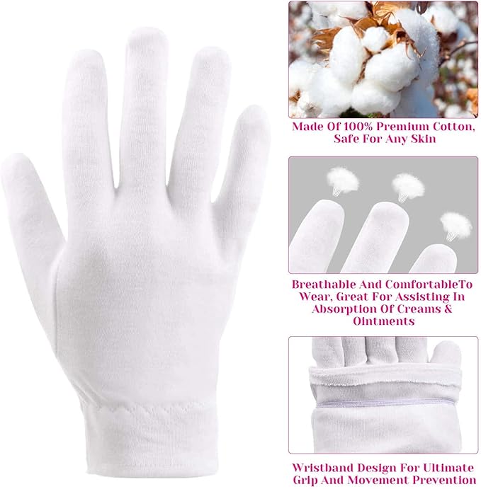 100 Percent Cotton Gloves for Dry Hands Eczema, Selizo 10 Pairs White Cotton Gloves for Women Dry Hands Moisturizing Cosmetic Sensitive Irritated Skin Spa