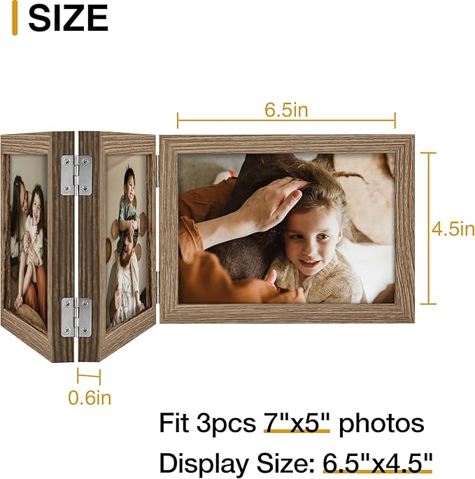 decorUhome Triple 7x5 Picture Frame Horizontal, Engineered Wood Trifold Photo Frame with Plexiglass for Tabletop Display, 7x5, Oak