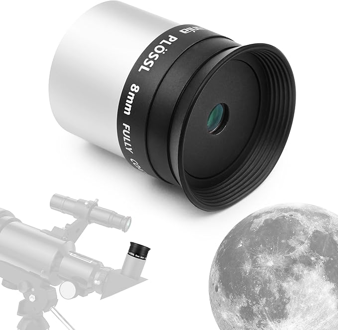 Astromania Telescope Plossl Eyepiece 8mm, 50 Degree Apparent Field of View Plossl Lens with Fully Multi Coated 4-Element, Metal Telescope Accessory for Standard 1.25 Inch Astronomy Filter Thread