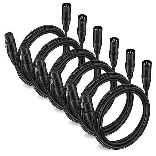 Moukey XLR Cables 10ft XLR 10 Feet Microphone Male to Female Mic Cables Cord, Black 6-Pack