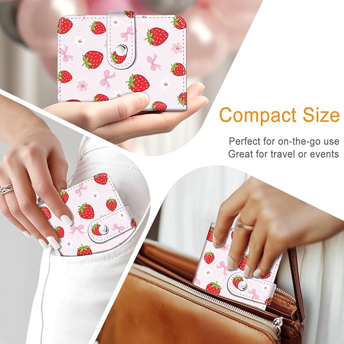 Lebrocoli Strawberry Bow Small Photos Album for 2x3 Inch Films, 56 Pockets Mini Cute Albums Book for Polaroid Fujifilm Instax Mini Instant Camera Printer, Kpop Photocard Pictures Binders Holders