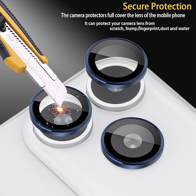 Camera Lens Protector for iPhone 17 Pro/17 Pro Max, Aluminum Alloy Tempered Glass Lens Protector with Installation Frame Fits for iPhone 17 Pro/17 Pro Max (Dark Blue)