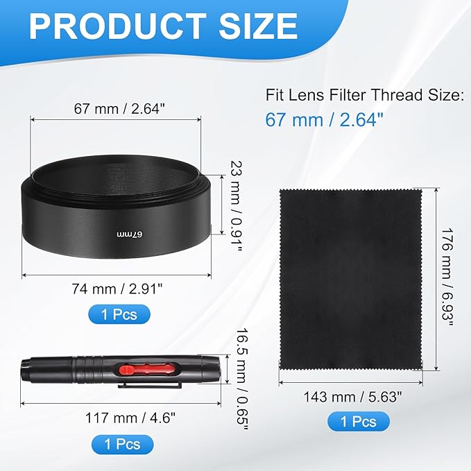 PATIKIL Lens Hood Shade, 67mm Mid-Focus Mount Standard Screw-in Metal Camera Cap Shade with Cleaning Cloth and Cleaning Pen, Black