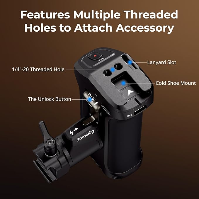 SmallRig Rotating Side Handle with Trigger REC for Sony Selected Mirrorless Cameras, for Sony Alpha 7 IV/Alpha 7R V / A7 III / FX3 / Alpha 9, Compatible with F550/570 Battery, Shutter Control